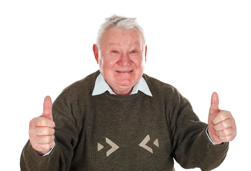 old man with thumbs up because he has low cholesterol