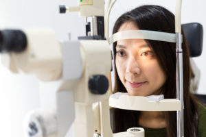 Patient during an eye examination at the eye clinic