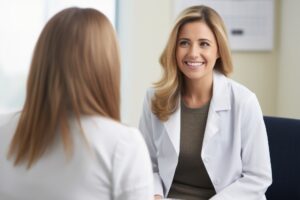 A doctor (female) talking to a (female) patient.