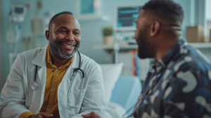 doctor discussing colonoscopy plan with patient.