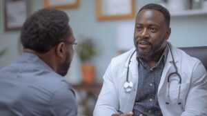 Patient Consultation: A Doctor Discussing Treatment Options with a Concerned Patient in the Examination Room