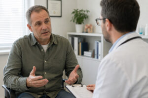 man talking with his doctor about mental health