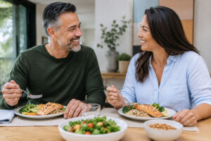 Couple eating health protein