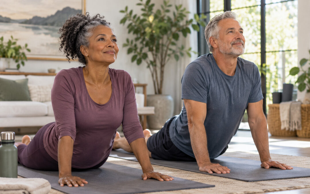 A couple doing yoga together